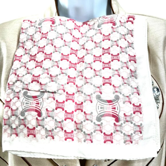 Celine Paris Mini Scarf/Handkerchief Cotton /Silk19.5"  Pink Gray Logo Print(67 - Picture 1 of 6